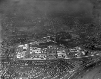 1938 Empire Exhibition, Bellahouston Park, Glasgow, under construction.  Oblique aerial photograph taken facing north.