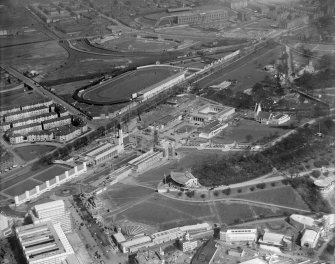 Palace of Arts and Scottish Pavillions, 1938 Empire Exhibition, Bellahouston Park, Glasgow, under construction.  Oblique aerial photograph taken facing north-east.