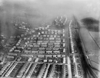 Kings Park Housing Estate, Glasgow.  Oblique aerial photograph taken facing east.