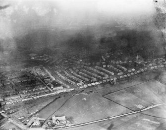 Kings Park Housing Estate, Glasgow.  Oblique aerial photograph taken facing north-east.  This image has been produced from a damaged negative.