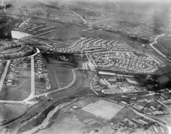 Glasgow, general view, showing Kelvindale Housing Estate, West Balgray House and the railway at Bellshaugh Junction.  Oblique aerial photograph taken facing west.