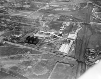 Refuse Destruction and Electric Works, Helen Street, Govan, Glasgow.  Oblique aerial photograph taken facing east.