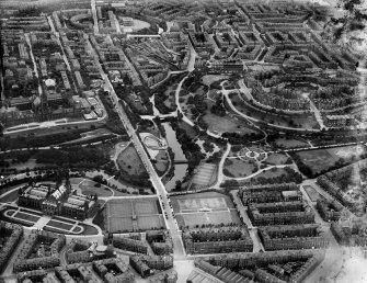 Kelvingrove Park, Glasgow.  Oblique aerial photograph taken facing north-east.  This image has been produced from a damaged negative.