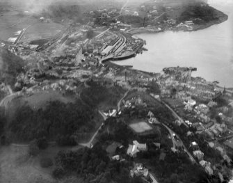 Oban, general view, showing Oban Bay and McCaig's Tower.  Oblique aerial photograph taken facing south.