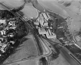 Springbank Carding and Spinning Mill, Dunblane.  Oblique aerial photograph taken facing north.  