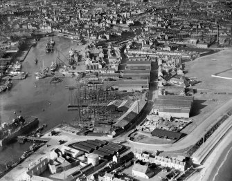 Hall, Russell and Co. Shipyard and Engineering Works, York Street, Footdee, Aberdeen.  Oblique aerial photograph taken facing west.