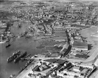 Hall, Russell and Co. Shipyard and Engineering Works, York Street, Footdee, Aberdeen.  Oblique aerial photograph taken facing north-west.