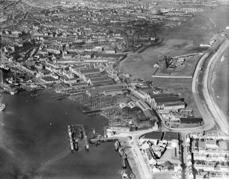 Hall, Russell and Co. Shipyard and Engineering Works, York Street, Footdee, Aberdeen.  Oblique aerial photograph taken facing north.
