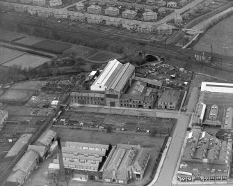 Bertrams Ltd. Westfield Iron Foundry, Westfield Avenue, Edinburgh.  Oblique aerial photograph taken facing north-west.