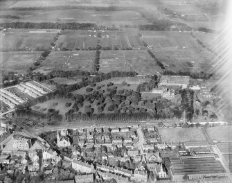 Florence Booth House, Clement Park, Lochee, Dundee.  Oblique aerial photograph taken facing north.