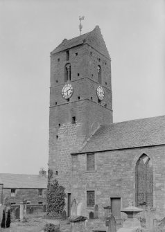 View of tower, St. Serf's Parish Church, Dunning, from South-East.