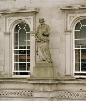 Detail of statue of Galileo on central pillar.