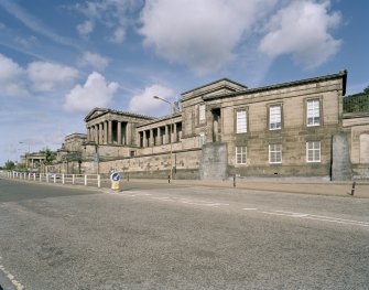 Oblique view including E pavilion from SE