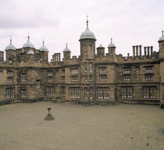 Elevated view of courtyard from south east