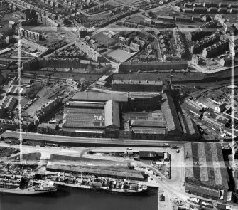 John G Kincaid and Co. Ltd. Clyde Foundry and Engine Works, East Hamilton Street, Greenock.  Oblique aerial photograph taken facing south.  This image has been produced from a crop marked negative.