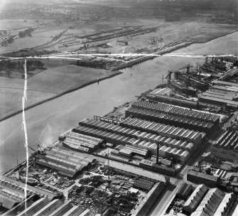 Harland and Wolff Diesel Engine Works, Balmoral Street, Scotstoun, Glasgow.  Oblique aerial photograph taken facing west.  This image has been produced from a crop marked negative.