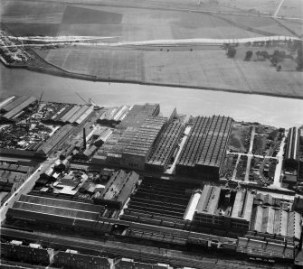 Harland and Wolff Diesel Engine Works, Balmoral Street, Scotstoun, Glasgow.  Oblique aerial photograph taken facing south.  This image has been produced from a crop marked negative.