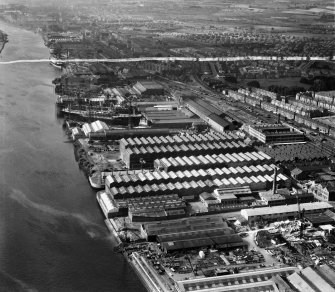 Harland and Wolff Diesel Engine Works, Balmoral Street, Scotstoun, Glasgow.  Oblique aerial photograph taken facing north.  This image has been produced from a crop marked negative.