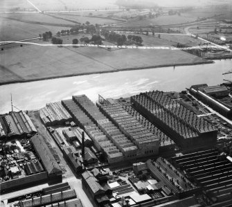 Harland and Wolff Diesel Engine Works, Balmoral Street, Scotstoun, Glasgow.  Oblique aerial photograph taken facing south-west.  This image has been produced from a crop marked negative.