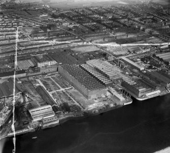 Harland and Wolff Diesel Engine Works, Balmoral Street, Scotstoun, Glasgow.  Oblique aerial photograph taken facing east.  This image has been produced from a crop marked negative.
