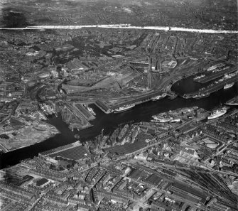Glasgow, general view, showing Yorkhill Quay and Harland and Wolff Shipbuilding Yard, Clydebrae Street, Govan.  Oblique aerial photograph taken facing east.  This image has been produced from a crop marked negative.