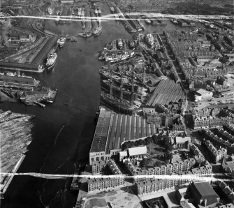 Harland and Wolff Shipbuilding Yard, Clydebrae Street, Govan, Glasgow.  Oblique aerial photograph taken facing east.  This image has been produced from a crop marked negative.