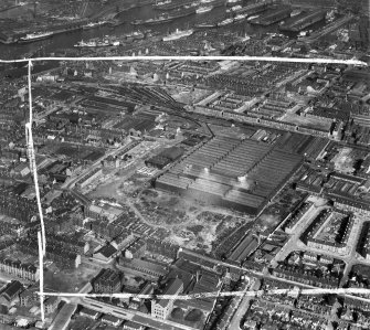 Glasgow, general view, showing Harland and Wolff Clyde Foundry, 184 Helen Street, Govan and Prince's Dock.  Oblique aerial photograph taken facing east.  This image has been produced from a crop marked negative.