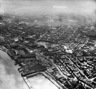 Greenock, general view, showing Dalrymple Street and Well Park.  Oblique aerial photograph taken facing south.