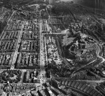 Edinburgh, general view, showing Princes Street and Edinburgh Castle.  Oblique aerial photograph taken facing east.