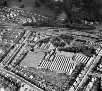 Ballantyne Brothers and Co. Ltd. March Street Mills, Peebles.  Oblique aerial photograph taken facing north-east.
