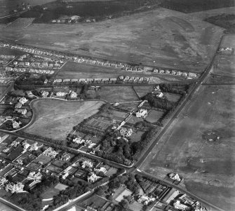 Troon, general view, showing Bentinck Crescent and Lochgreen Golf Course.  Oblique aerial photograph taken facing north-east.