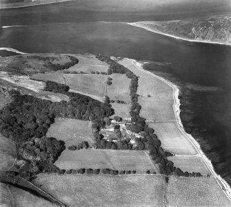 Kildalloig House and Island Davaar.  Oblique aerial photograph taken facing north.