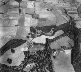 Montgomerie House Policies and Dead-men's Holm, Tarbolton.  Oblique aerial photograph taken facing east.