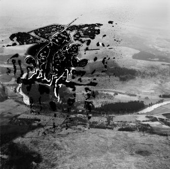 Craig Gowan and River Dee, Balmoral Estate.  Oblique aerial photograph taken facing south.  This image has been produced from a damaged negative.