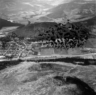 Craigendarroch and Ballater, Balmoral Estate.  Oblique aerial photograph taken facing north-west.  This image has been produced from a damaged negative.