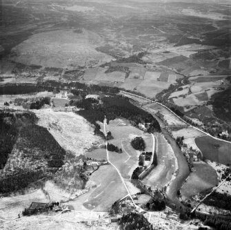 Balmoral Golf Course and Balmoral Castle, Balmoral Estate.  Oblique aerial photograph taken facing north-west.