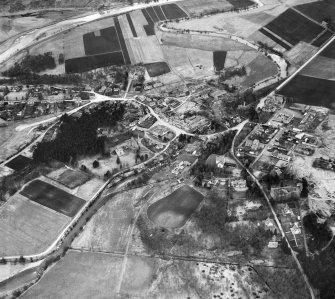 Braemar, general view, showing Clunie Water and Glenshee Road.  Oblique aerial photograph taken facing north.