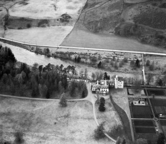 Abergeldie Castle, Balmoral Estate.  Oblique aerial photograph taken facing north.