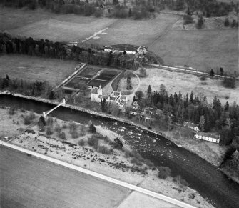 Abergeldie Castle, Balmoral Estate.  Oblique aerial photograph taken facing south-east.