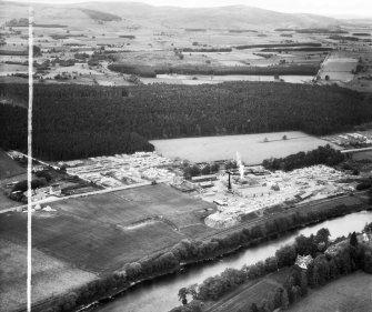 A and G Paterson Ltd. Silverbank Saw Mills, Banchory.  Oblique aerial photograph taken facing north.  This image has been produced from a crop marked negative.