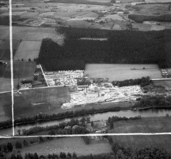 A and G Paterson Ltd. Silverbank Saw Mills, Banchory.  Oblique aerial photograph taken facing north.  This image has been produced from a crop marked negative.