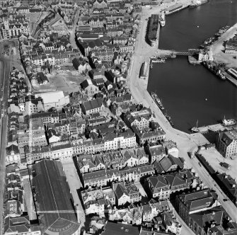 Aberdeen, general view, showing Douglas Hotel, Market Street and Trinity Quay.  Oblique aerial photograph taken facing east.  This image has been produced from a crop marked negative.