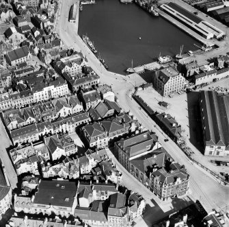 Aberdeen, general view, showing Waverley Hotel, Guild Street and Upper Dock.  Oblique aerial photograph taken facing east.