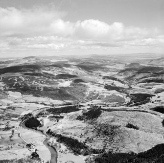 River Dee, general view, showing Balmoral Castle and Craig Gowan, Balmoral Estate.  Oblique aerial photograph taken facing east.