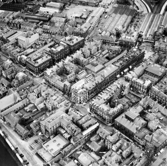 Inverness, general view, showing Douglas Hotel, Union Street and Inverness Station.  Oblique aerial photograph taken facing north.