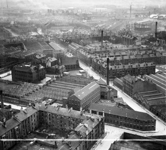 David and John Anderson Ltd. Atlantic Mills, Walkinshaw Street, Glasgow.  Oblique aerial photograph taken facing south.  This image has been produced from a crop marked negative.