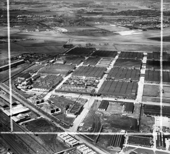 Rolls Royce Aero Engine Factory, Montrose Avenue, Hillington Industrial Estate, Renfrew.  Oblique aerial photograph taken facing north-west.  This image has been produced from a crop marked negative.