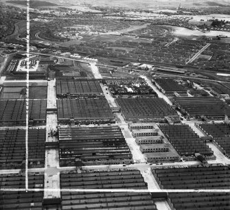 Rolls Royce Aero Engine Factory, Montrose Avenue, Hillington Industrial Estate, Renfrew.  Oblique aerial photograph taken facing south.  This image has been produced from a crop marked negative.