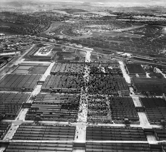 Rolls Royce Aero Engine Factory, Montrose Avenue, Hillington Industrial Estate, Renfrew.  Oblique aerial photograph taken facing south.  This image has been produced from a damaged and crop marked negative.