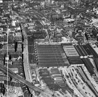 Glasgow, general view, showing College Goods Station and Bell Street.  Oblique aerial photograph taken facing north-west.  This image has been produced from a crop marked negative.
